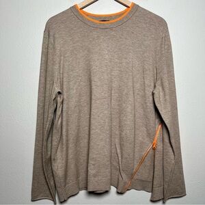 Charlie B Women Sweater XL‎ Brown Orange Trim Zipper Casual Cozy